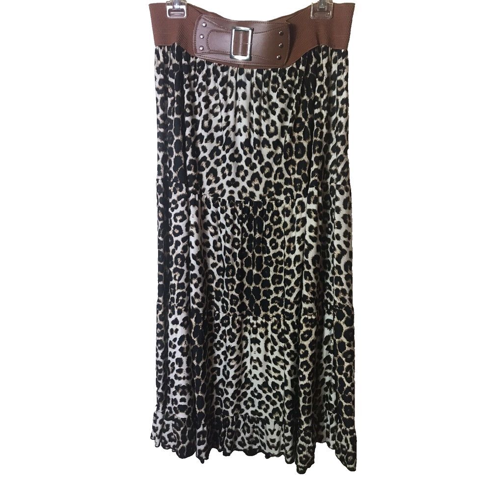 NWT Vintage Magic Women's Layered Leopard Print Skirt Wide Elastic Belt Size 2X